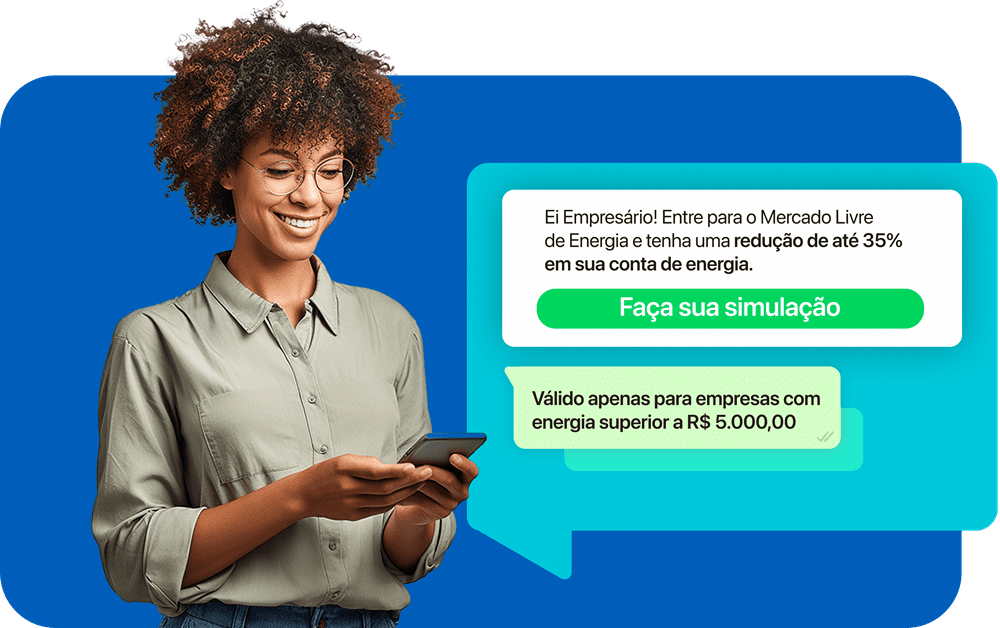 bg mulher celular – conta de energia,conta de luz,empresa,Zero investimento,mercado livre de energia