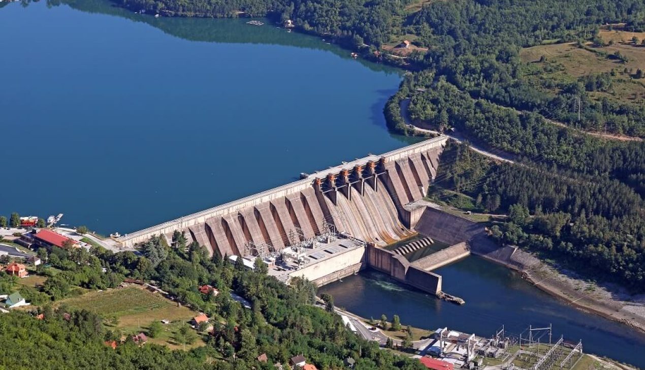 hydroelectric power plant on river landscape summer season hydroelectric power plant on river landscape summer season