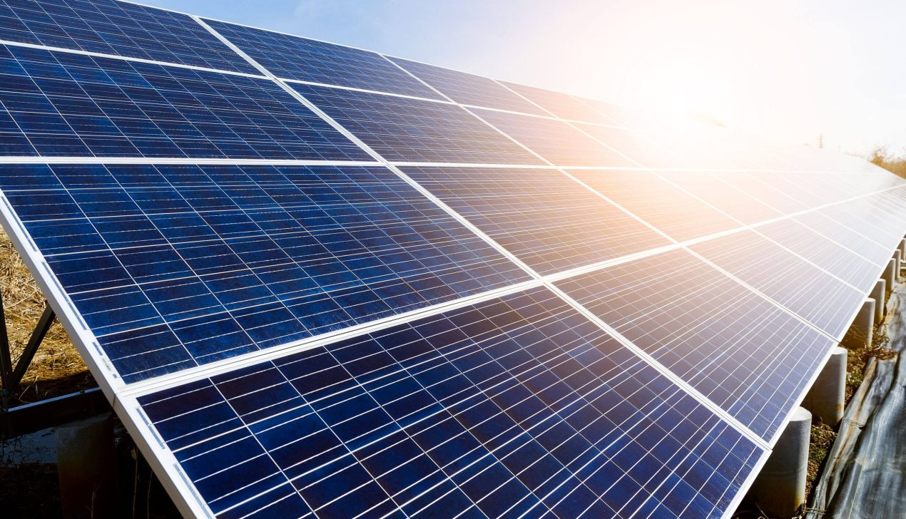 Solar panel with sunset Solar panel with sunset