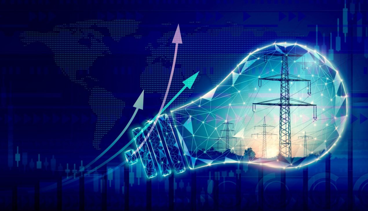 Symbolic,Light,Bulb,With,Photo,Of,High-voltage,Power,Lines,,Ascending Symbolic,Light,Bulb,With,Photo,Of,High-voltage,Power,Lines,,Ascending